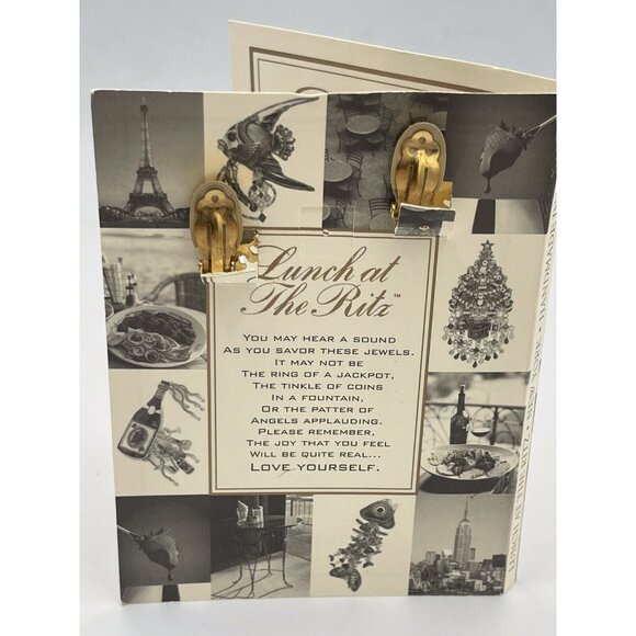 Lunch at The Ritz Scorpio Zodiac Post Dangle Earrings VTG 90s Signed Menu Card - Picture 7 of 8